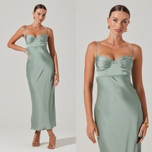 Astr NWT Florianne Satin Maxi Dress in Sage Size XL MSRP $148